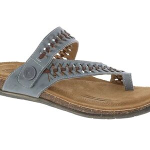 Biza Lexi thong sandals grey whiskey leather upper and woven strap detail EU 40